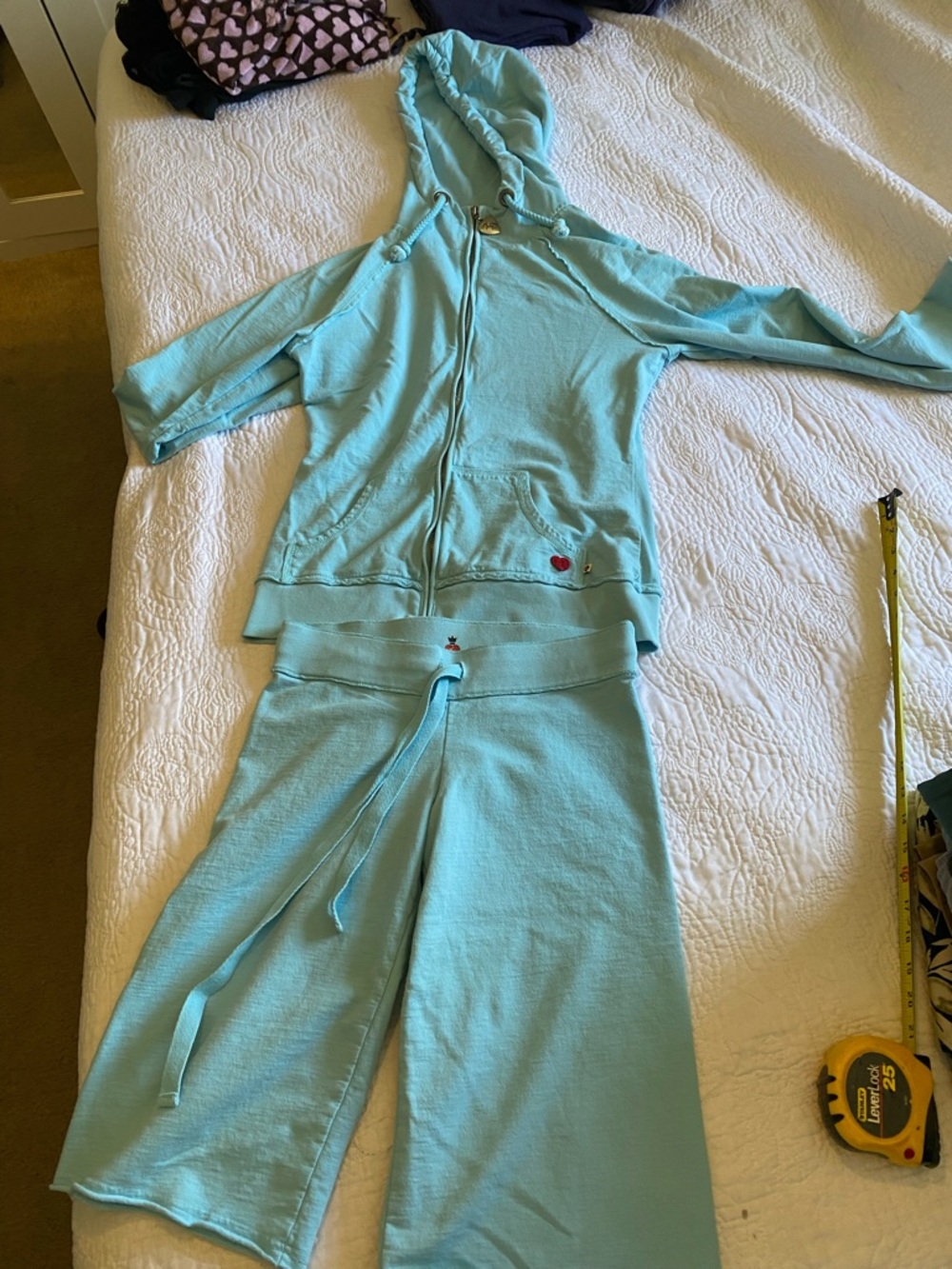 TWISTED HEART Aqua Blue Hooded Zip Jacket & Wide Leg Joggers Set
